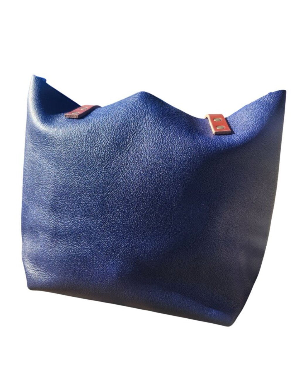 Portland Leather Med Classic Tote Cobalt Pebbled Leather Tan Handles (Tandles) - Picture 4 of 9